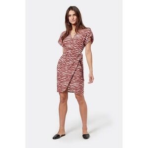 Joie Caye Silk Dress Rust White Abstract Zebra Wrap V-Neck 21-1-008406-DR03013 L